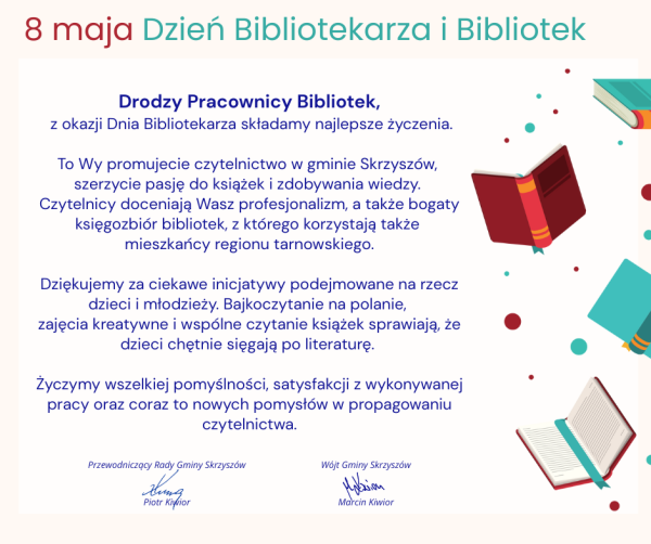 Życzenia z okazji Dnia Bibliotekarza i Bibliotek