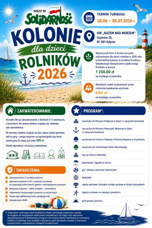 Kolonie dla dzieci rolników 2026